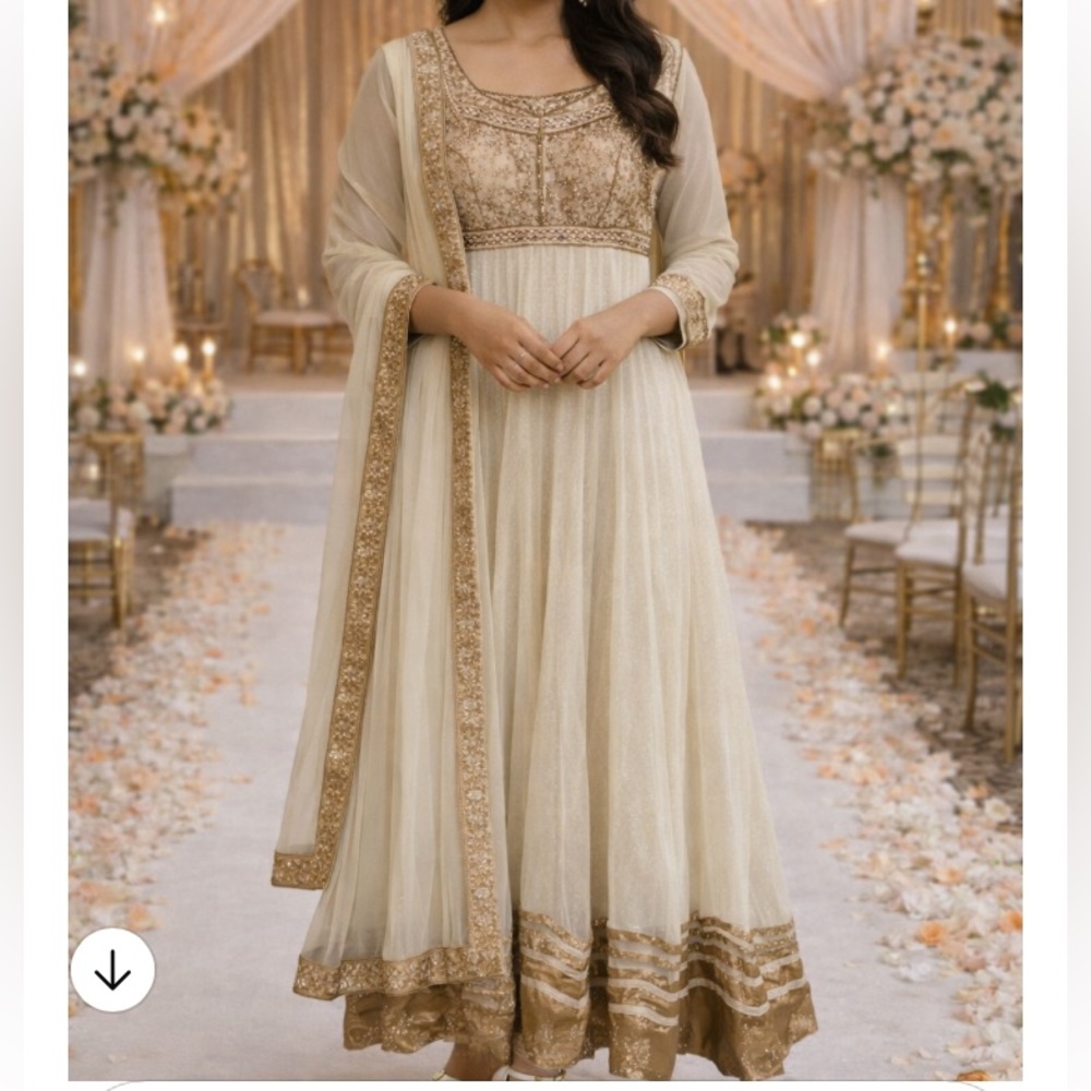 Royal Gold Floral Anarkali Churidar Gown
